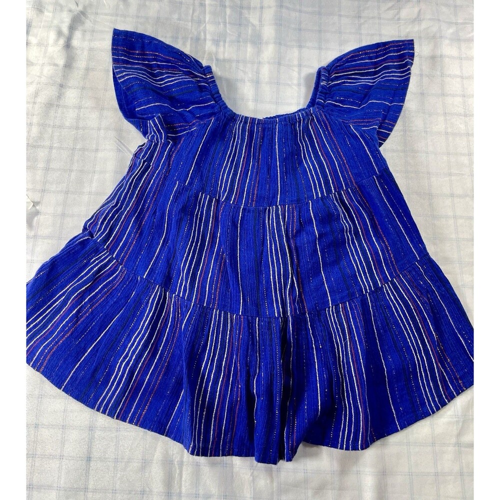 Baby GAP Blue Striped Flutter Sleeve Tiered Top | 12-18 Months